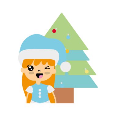 Noel giysileri ve çam ışıklar vektör çizim ile ile kız