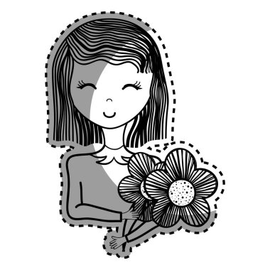 Kapat gözlerini ve çiçeklerle, mutlu kadın vektör çizim tasarım