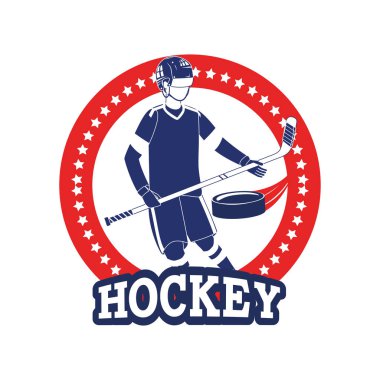 amblemi ile profesyonel hokey oyuncusu ve ekipman vektör çizim