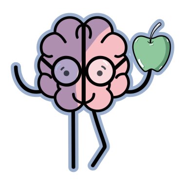 simge çok güzel kawaii beyin yeme elma, vektör çizim