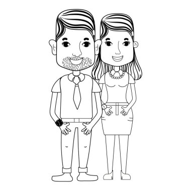 saç modeli ve rahat kıyafetler, vektör çizim ile güzel çift hat