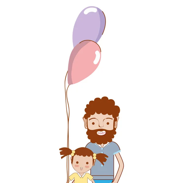 Pai Com Sua Filha Balões Ilustração Vetorial — Vetor de Stock