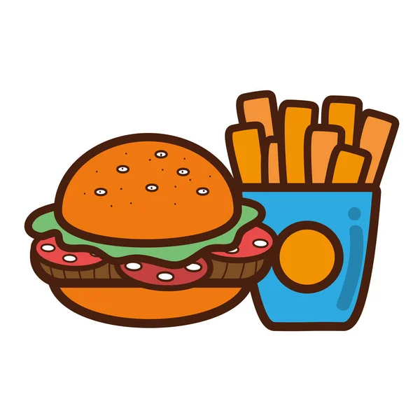 Hamburguesa Patatas Fritas Icono Comida Francesa Vector Ilustración — Archivo Imágenes Vectoriales