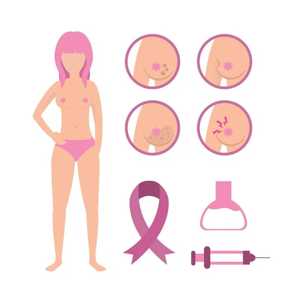 Donna Con Malattia Del Cancro Seno Illustrazione Vettoriale Trattamento — Vettoriale Stock