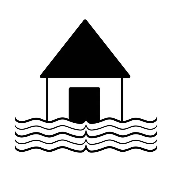 Contorno Casa Inundación Agua Desastre Meteorológico Vector Ilustración — Vector de stock