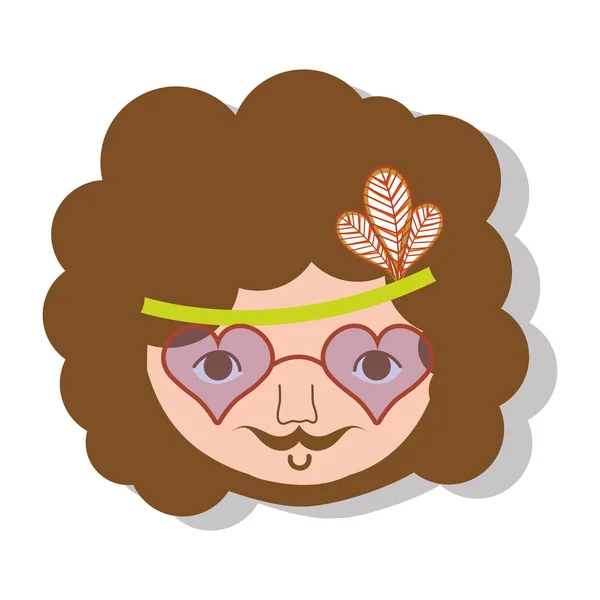 Hippie Cara Homem Com Óculos Penteado Design Ilustração Vetorial — Vetor de Stock