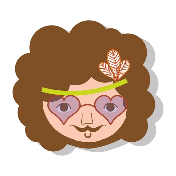 Hippie Gesicht Mann Mit Brille Und Frisur Vektor Illustration Design — Stockvektor