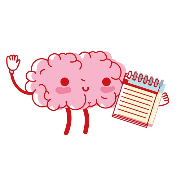 Kawaii Cerveau Heureux Avec Illustration Vectorielle Outil Portable — Image vectorielle