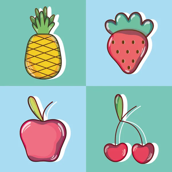 Set Délicieux Frais Fruits Tropicaux Vecteur Illustration — Image vectorielle