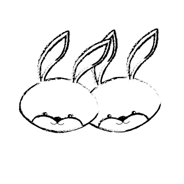 Figure Mignon Tête Lapin Couple Animal Ensemble Illustration Vectorielle — Image vectorielle