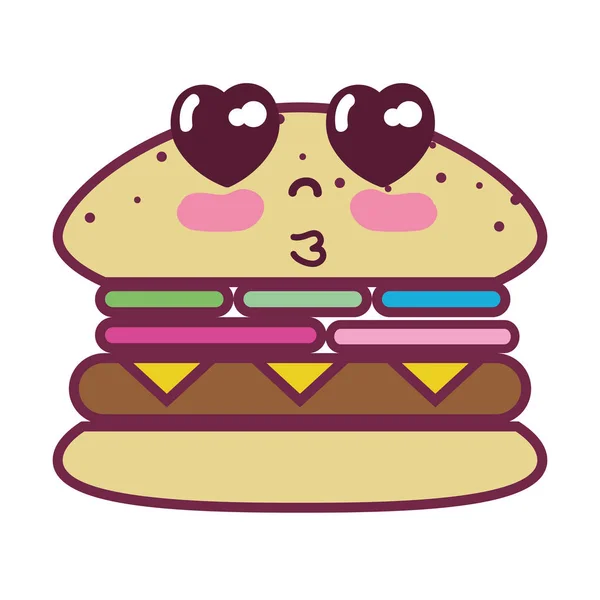 可愛いかわいい優しいハンバーガー食品ベクトル図 — ストックベクタ