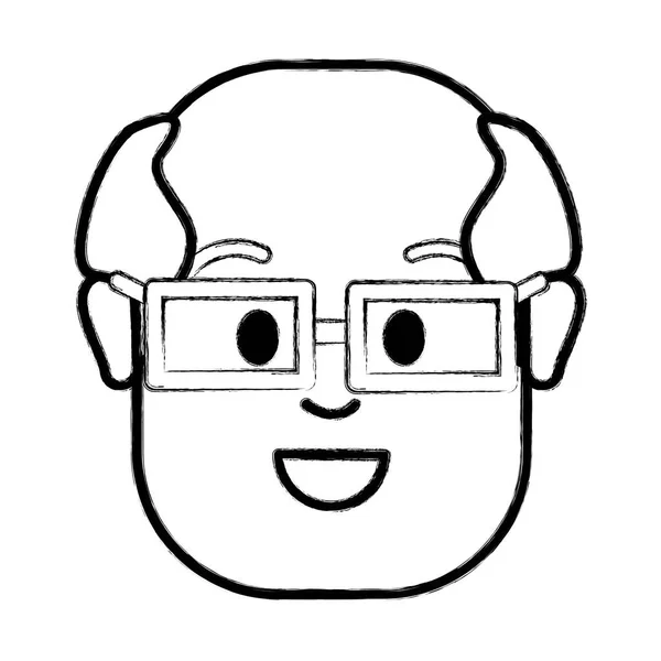 Contorno Viejo Hombre Cara Con Gafas Diseño Ilustración Vectorial — Vector de stock