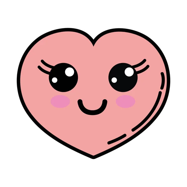 Kawaii Lindo Corazón Feliz Vector Amor Ilustración — Vector de stock