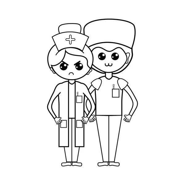 Line Doctor Nurse Help People Vector Illustration — Stock Vector