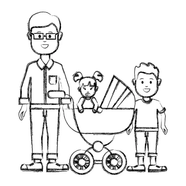 剪影的人与眼镜和他的婴孩和儿子图标 向量例证设计 — 图库矢量图片