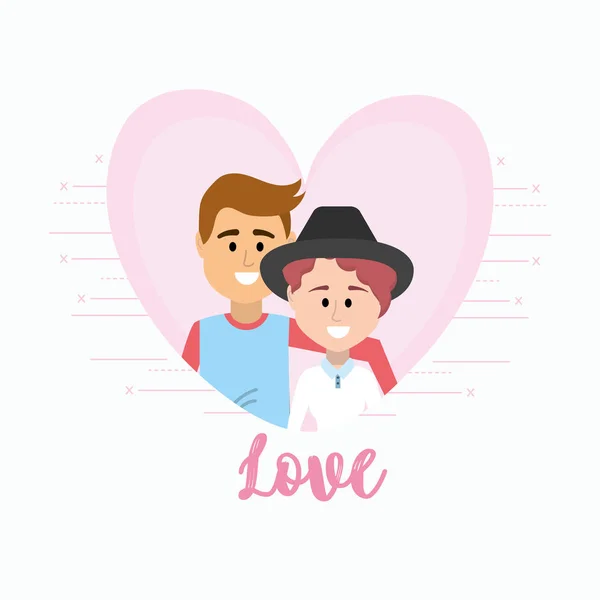 Cute Romantic Couple Heart Design Vector Illustration — Stock Vector