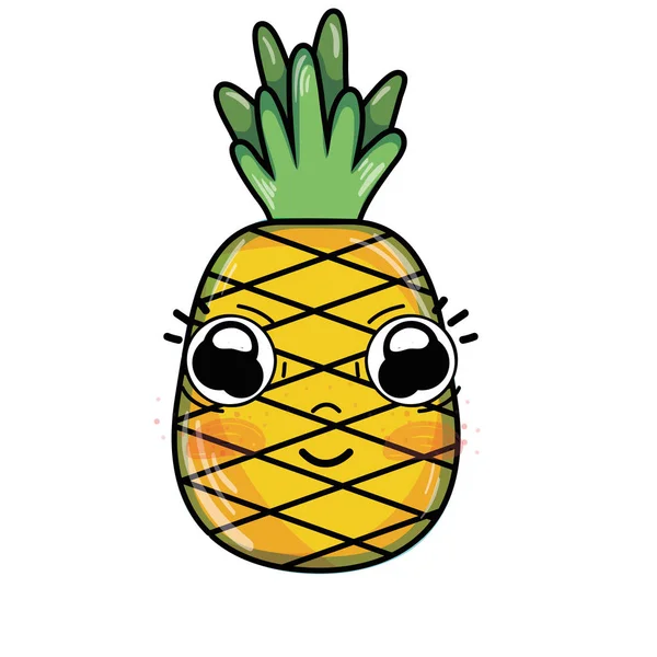 Kawaii Söta Happy Ananas Frukt Vektorillustration — Stock vektor