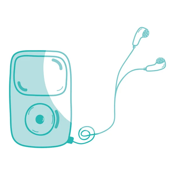 Kulaklıklarla Siluet Mp3 Çalar Müzik Vektör Çizim Dinlemek Için — Stok Vektör