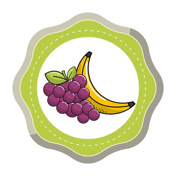 Sticker Grape Babana Fruit Icon Vector Illustration Design Image — Stock Vector