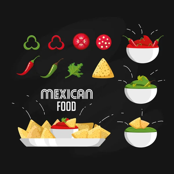 Meksika Yemeği Aperatif Menü Tema Vektör Çizim Cips — Stok Vektör
