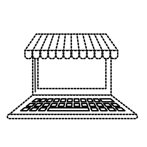 Forma Pontilhada Tecnologia Laptop Para Negócios Informação Vetor Ilustração — Vetor de Stock
