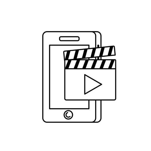 Technologia Linii Smartphone Clapperboard Wideo Wektor Ilustracja — Wektor stockowy