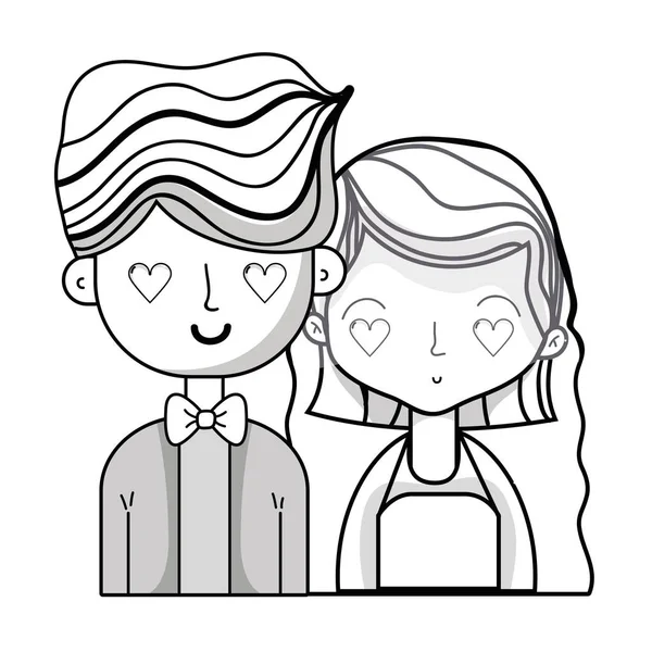 Línea Belleza Pareja Casada Con Peinado Diseño Vector Ilustración — Vector de stock