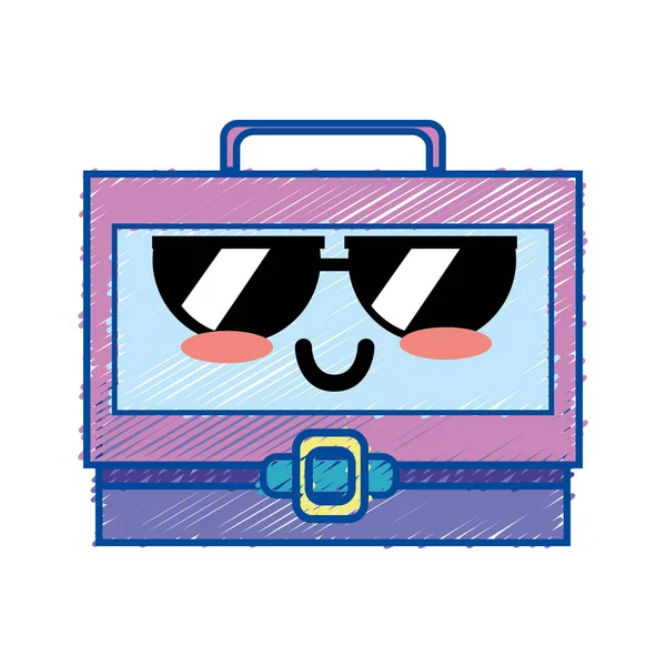 Kawaii Cute Funny Suitcase Design Vector Illustration — Stock Vector