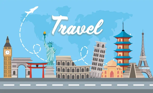 International Travel Destination Adventure Tour Vector Illustration — Stock Vector
