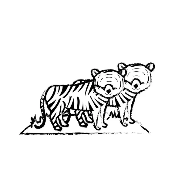 Figura Lindo Tigre Animal Pareja Juntos Vector Ilustración — Vector de stock