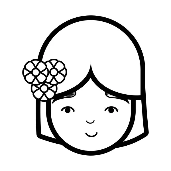 Beauté Visage Fille Avec Des Fleurs Dans Tête Vecteur Illustration — Image vectorielle