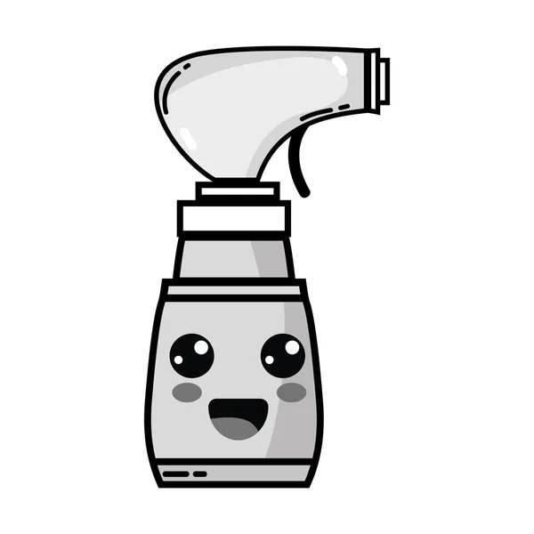 灰度卡瓦伊可爱的快乐喷雾瓶矢量插图 — 图库矢量图片
