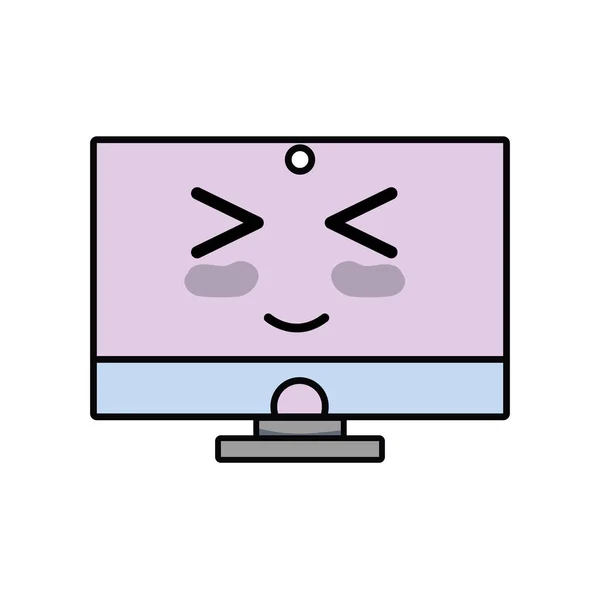 Kawaii Lindo Feliz Computadora Tecnología Vector Ilustración — Archivo Imágenes Vectoriales