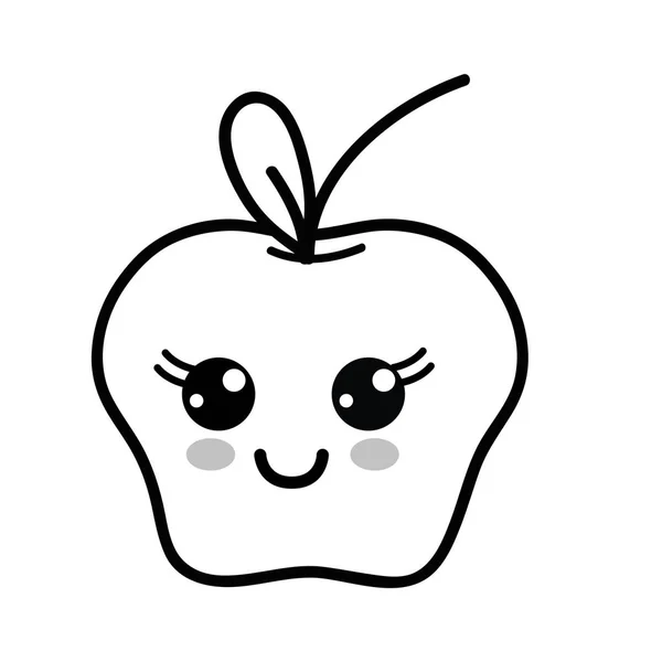 Ligne Kawaii Mignon Fruit Pomme Heureux Illustration Vectorielle — Image vectorielle