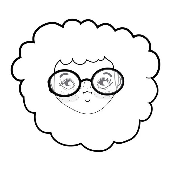 Line Pretty Girl Face Haistyle Glasses Vector Illustration — Stock Vector