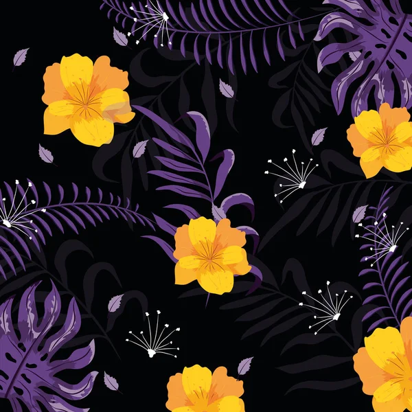 Motif Floral Sur Fond Noir Illustration Vectorielle Signe Graphique — Image vectorielle