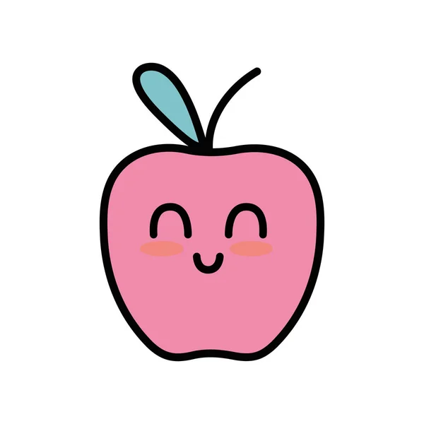 Kawaii Niedlich Glücklich Apfelfruchtvektor Illustration — Stockvektor
