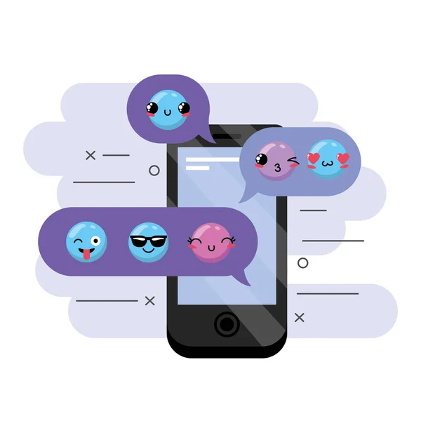 Smartphone Met Bericht Emoji Ontwerp Pictogram Vectorillustratie — Stockvector