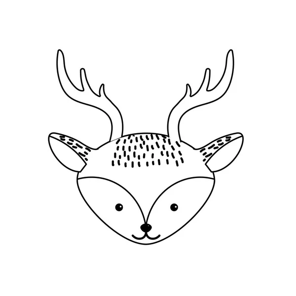 Line Cute Deer Head Wild Animal Vector Illustration — Stock Vector