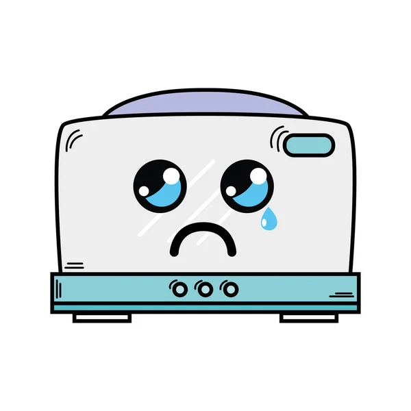 Kawaii Cute Crying Toaster Technology Vector Illustration — Stock Vector