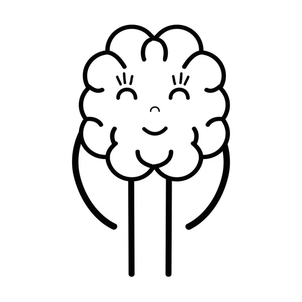 Icône Ligne Adorable Kawaii Expression Cerveau Illustration Vectorielle — Image vectorielle