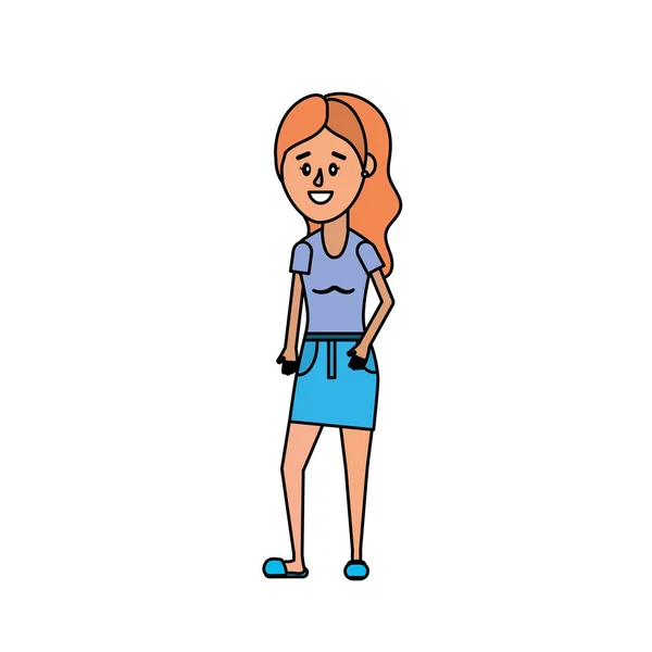 Mujer Con Peinado Blusa Falda Vector Ilustración — Vector de stock