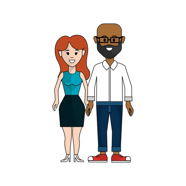 Couple Homme Avec Des Lunettes Femme Aux Cheveux Longs Illustration — Image vectorielle