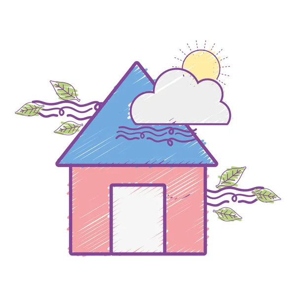 Haus Mit Wolke Und Sonne Natürlicher Wettervektor Illustration — Stockvektor