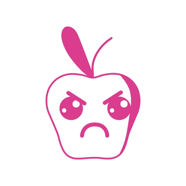 卡瓦伊可爱的愤怒的苹果水果矢量插图 — 图库矢量图片