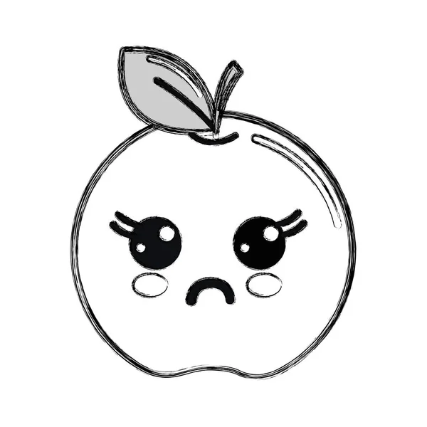 Silueta Kawaii Lindo Fruta Manzana Sorprendida Vector Ilustración — Archivo Imágenes Vectoriales