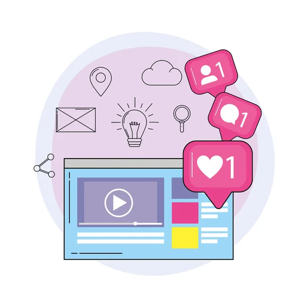 Sito Web Video Media Chat Messaggio Vettoriale Illustrazione — Vettoriale Stock