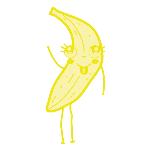 Kawaii Bonito Feliz Banana Fruta Vetor Ilustração — Vetor de Stock