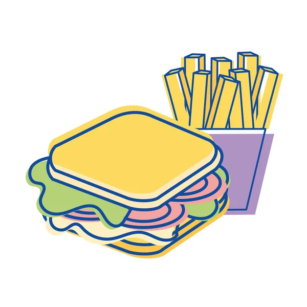 Sandwich Med Pommes Frites Franska Ikon Vektor Illustration Design — Stock vektor