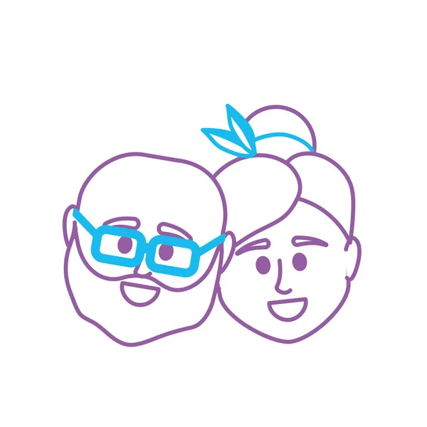 Ligne Tête Couple Avec Illustration Vectorielle Conception Coiffure — Image vectorielle